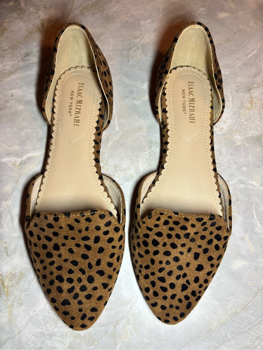 Isaac Mizrahi Leopard-Spot Pointed D'Orsay Flats - Tan/Black